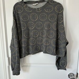 American Eagle Outfitters Cropped Pjs Smiley Face Long Sleeve Top